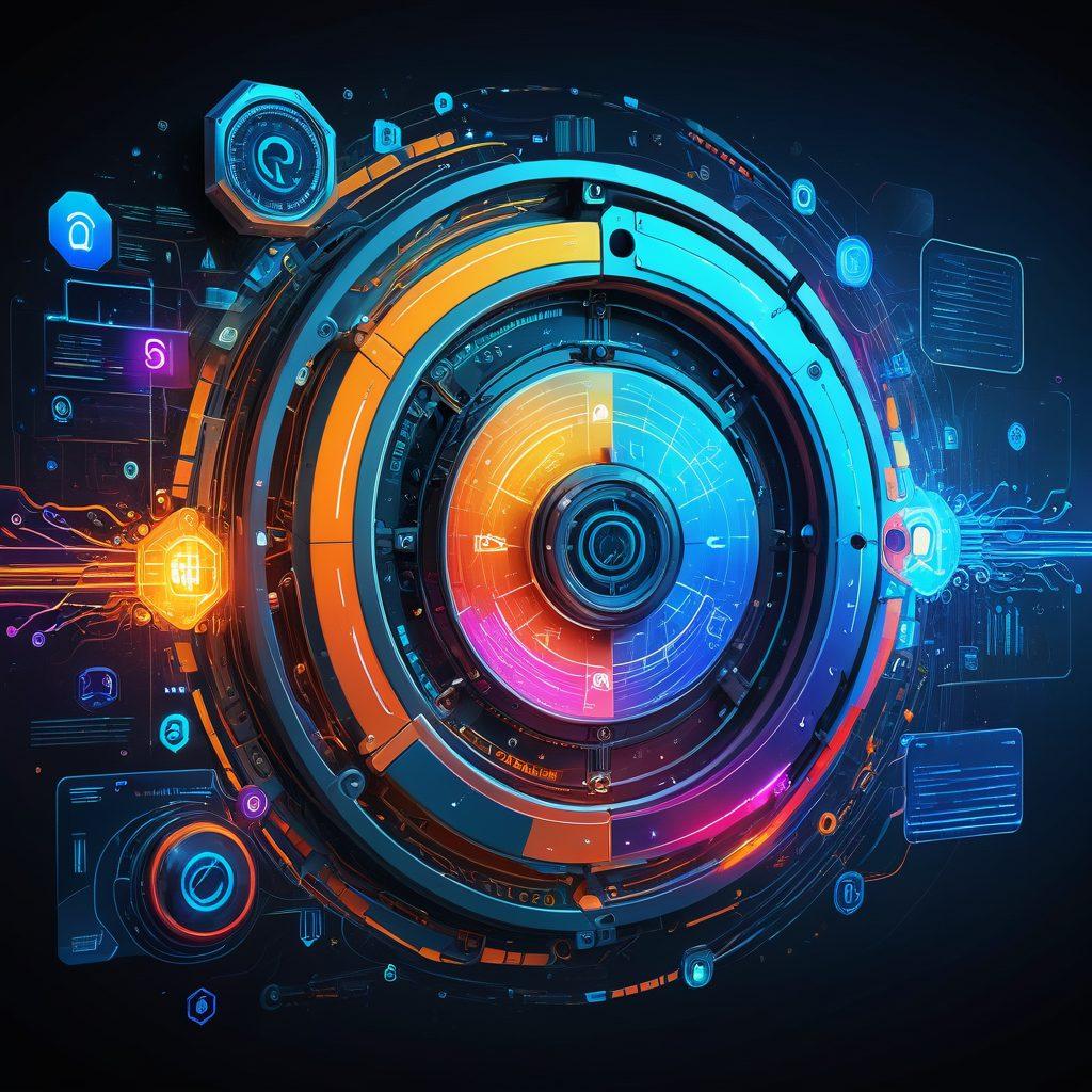 An abstract digital representation of data streams flowing through a secure vault, showcasing vibrant colors with icons symbolizing cloud storage, encryption, and backup solutions. Incorporate visual elements like shields and gears to represent security and reliability in data retention. A soft futuristic background emphasizes the theme of technology and innovation. super-realistic. vibrant colors. 3D.